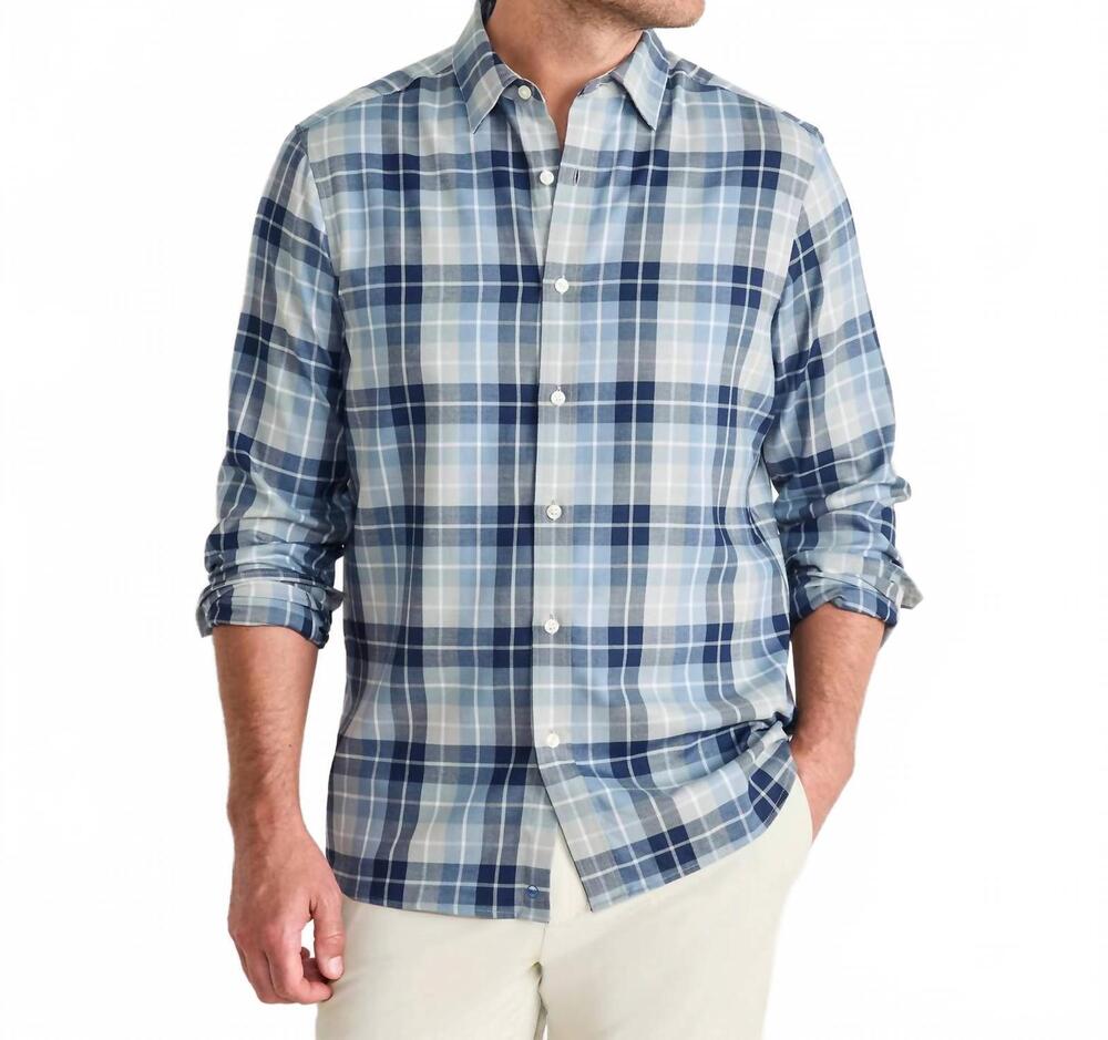 NEW VINEYARD VINES men's brant point plaid tech twill shirt in ultimate grey